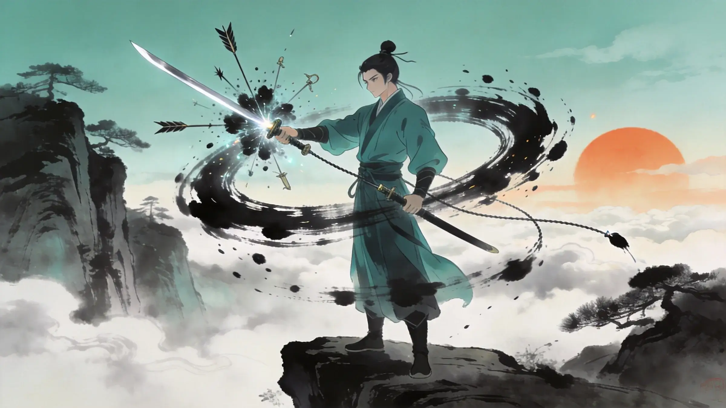 东方美学二次元水墨武打斗
